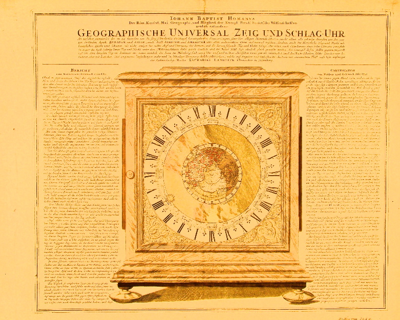 Homann Engraved Clock-Map 1730.